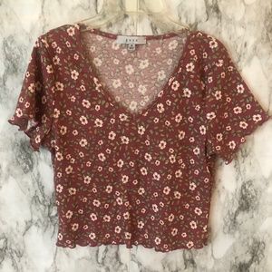 gaze mauve floral lettuce edge crop top